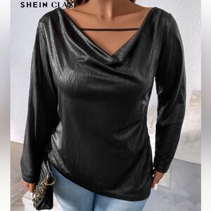 SHEIN Shimmering Black Drape Blouse